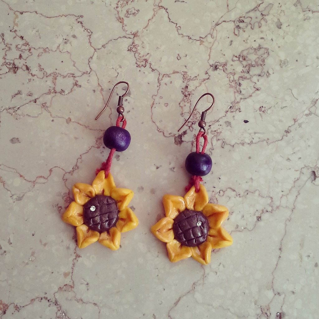 Orecchini Pendenti Girasole Acrilico 3D - Gioielli Donna Fatti A Mano