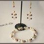 Parure bracciale ed orecchini "Double" con perle color crema e borgogna Swarovski