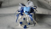 bomboniera segnaposto artigianale vasettto vetro saponetta profumata cuore blu/panna