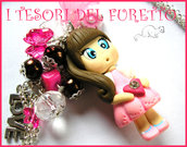 Collana "Fufudoll Mod. Melissa" bambolina doll cernit kawaii rosa 