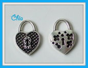3 charms cuore lucchetto 23x16mm