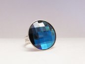 "Bottone Bermuda Blue" - Anello in cristallo Swarovski ed argento 925