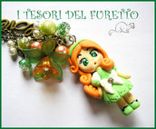 Collana "Fufudoll Verde/arancio: Giorgia" bambolina doll dollina fimo cernit kawaii idea regalo bambina