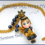 Collana "Fufudoll Natalizia serie Gold " Mod. Marina idea regalo Natale blu bambina bimba  fimo cernit kawaii moda perle catena 