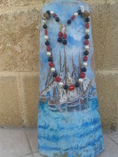 Collana artigianale fatta a mano con pietre dure, perle e corallo