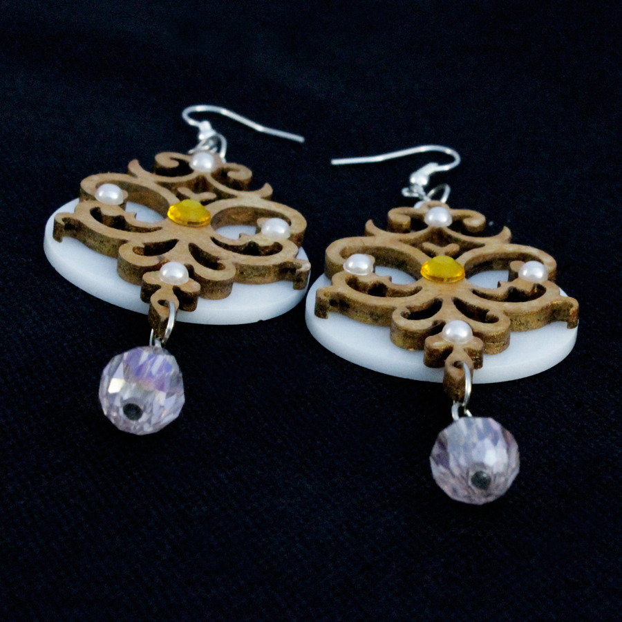 Orecchini A Borchia Donna Con Topazio Blu Ovale - Design Floreale In Metallo Placcato Platino
