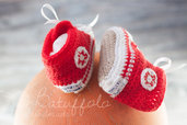 Scarpine da ginnastica in lana e misto-lana ad uncinetto per neonati - Rosso