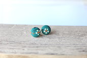 Orecchini bottoni - fiore su sfondo verde petrolio fabric-covered button earrings