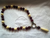Collana in agata rossa perle in agata e quarzo crema tutta lunghezza con il ciondolo circa 70 cm