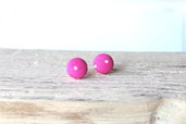 Orecchini bottoni - fantasia pois bianco su sfondo rosa fabric-covered button earrings