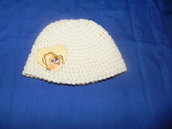 Cappellino neonato UNISEX fatto a mano BIANCO lana "Gatto" o cotone 