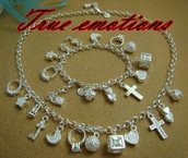 PARURE collana + bracciale con tanti charm in argento 925