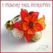 Anello "Fufuflower Rosso Oro" Fiori lucite acrilico charm elegante idea regalo Natale