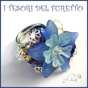 Anello "Fufuflower Blu/azzurro" Fiori lucite acrilico charm elegante idea regalo Natale