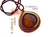 Goccia embroidery pietra dura purple lace chalcedony viola marrone con perline