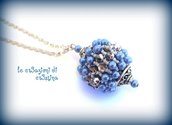 Palla capricho con perle azzurre e mezzi cristalli argento