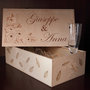 Coppia di bicchieri flute da champagne personalizzati,regalo per sposi con Scatola legno pirografata