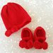 Set regalo neonato in lana rosso, vestito cappellino e scarpette