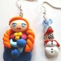 Orecchini principessa Anna in fimo e ciondolo pupazzo di neve!!