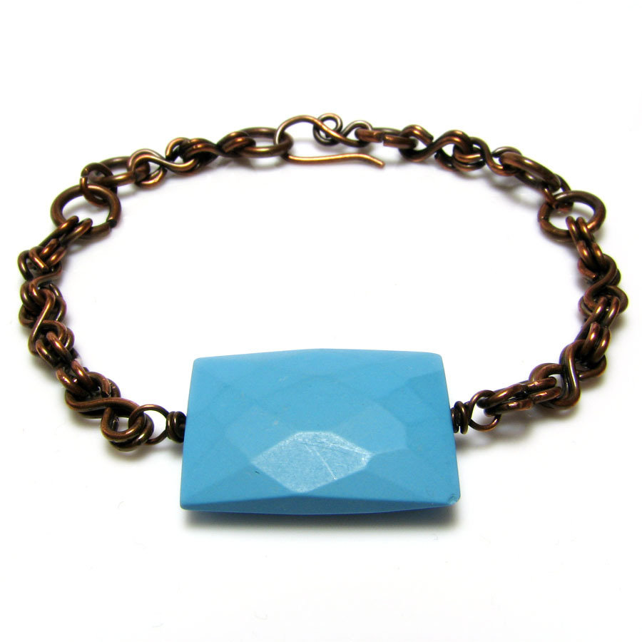 BR6- BRACCIALE IN PIETRA TURCHESE E PELLE - Incisione Gioielli