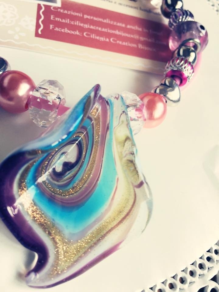 Annmors Ciondolo In Argento 925 Per Bracciale E Collana – Vetro Murano, Foro 5mm, Ipoallergenico, Regalo Per Lei
