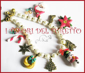 Natale multicharm perle avorio" Omino di neve Poinsettia agrifoglio Fimo cernit kawaii idea regalo  