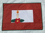 Natale - runner centro tavola rosso con candela e stella di Natale in appliquè