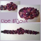 Braccialetto Crochet lana viola e bottoni