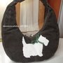 BORSA BORSETTA VELLUTO VERDE DECORO CANE TERRIER BIANCO