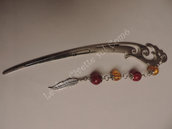 Fenice Segnalibro e Spilla per Capelli in argento tibetano con perle rosse e gialle