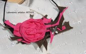 GIROCOLLO CON ROSA FUXIA E FARFALLA IN FELTRO IDEA REGALO COLLANA 