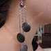 "Tris Viola" Orecchini con pendenti in resina viola e simil perla