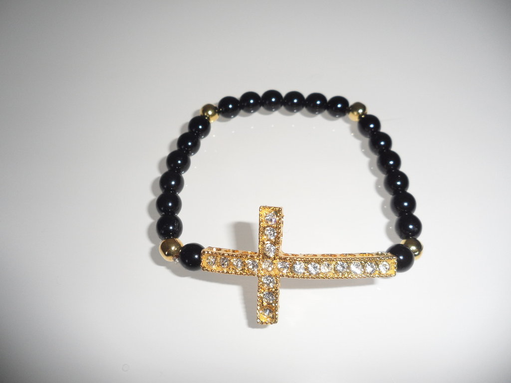 Bracciale Nero con Croce Strass - Gioielli - Bracciali e cavigliere