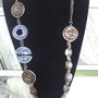 collana con cialde e tessuto - azzurro/marrone-