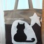 BORSA  GATTO NERO STELLA SHOPPING FATTA A MANO  IDEA REGALO NATALE ARTIGIANALE 