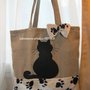 BORSA  GATTO NERO SHOPPING  MARRONE ZAMPETTE  ARTIGIANALE IDEA REGALO NATALE