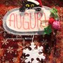 AUGURI GATTO NERO CON  FIOCCO NEVE DECORO NATALE ADDOBBO FUORIPORTA FATTO A MANO 