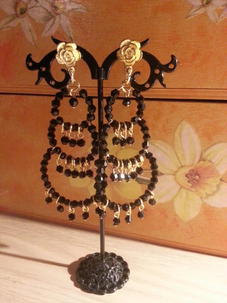 Glass Of Venice Orecchini In Vetro Di Murano Autentico - Bagliore Dorato E Nero - Fatti A Mano A Venezia Con Perle Tonde Da 8mm - Confezione Regalo In Velluto