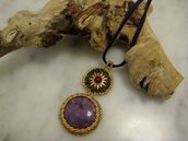 Ciondolo bead embroidery viola/oro