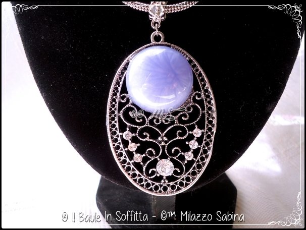 Collana Medaglione Uomo Donna In Acciaio Inox Vintage – Pigna Filigrana Con Occhio Di Tigre Blu E Catena 60 Cm - 3