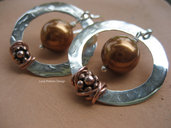Orecchini in Argento 925 con Swaroski e Rame. Sterling Silver Earrings with Copper and Swaroski Crystal. Spedizione Gratuita.