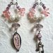 ORECCHINI pendenti con quarzo ametista e rosa,perle e note in bronzo