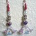 ORECCHINI pendenti con sfere di rubino burattato,cristallini swarovski,fiorellini di vetro satinato e gufi in metallo