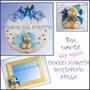 Box Regalo Nascita "Fufuorsetto Azzurro" fiocco nascita + portafoto + spilla fimo cernit kawaii natale 