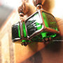 Orecchini in Rame Anticato con Perle Verde Smaraldo Effetto Vetrata Tiffany. Antiqued Copper Earrings with Green Emerald "Tiffany" Glass Beads. Spedizione Gratuita.