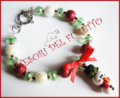 Bracciale Natale "Classic Con Omino di neve" Fimo rosso perle idea regalo cernit  