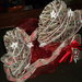 centrotavola rosso glitterato panna cuori vimini e stelline legno candelina Natale