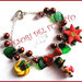 Bracciale Natale  "Fufuclassic Classic Omino Di neve + foglie verdi e perle rosse" Fimo cernit stella di Natale idea regalo
