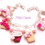 BRACCIALE CIONDOLI CHARMS FIMO CUPCAKE MACARON TORRE EIFFEL BISCOTTO CUORE FIOCCO  GELATO