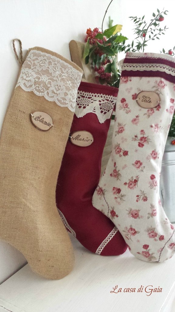 Calza Natalizia Personalizzata In Pile Con Nome Ricamato | 46 Cm Decorazione Camino Bianco Misto